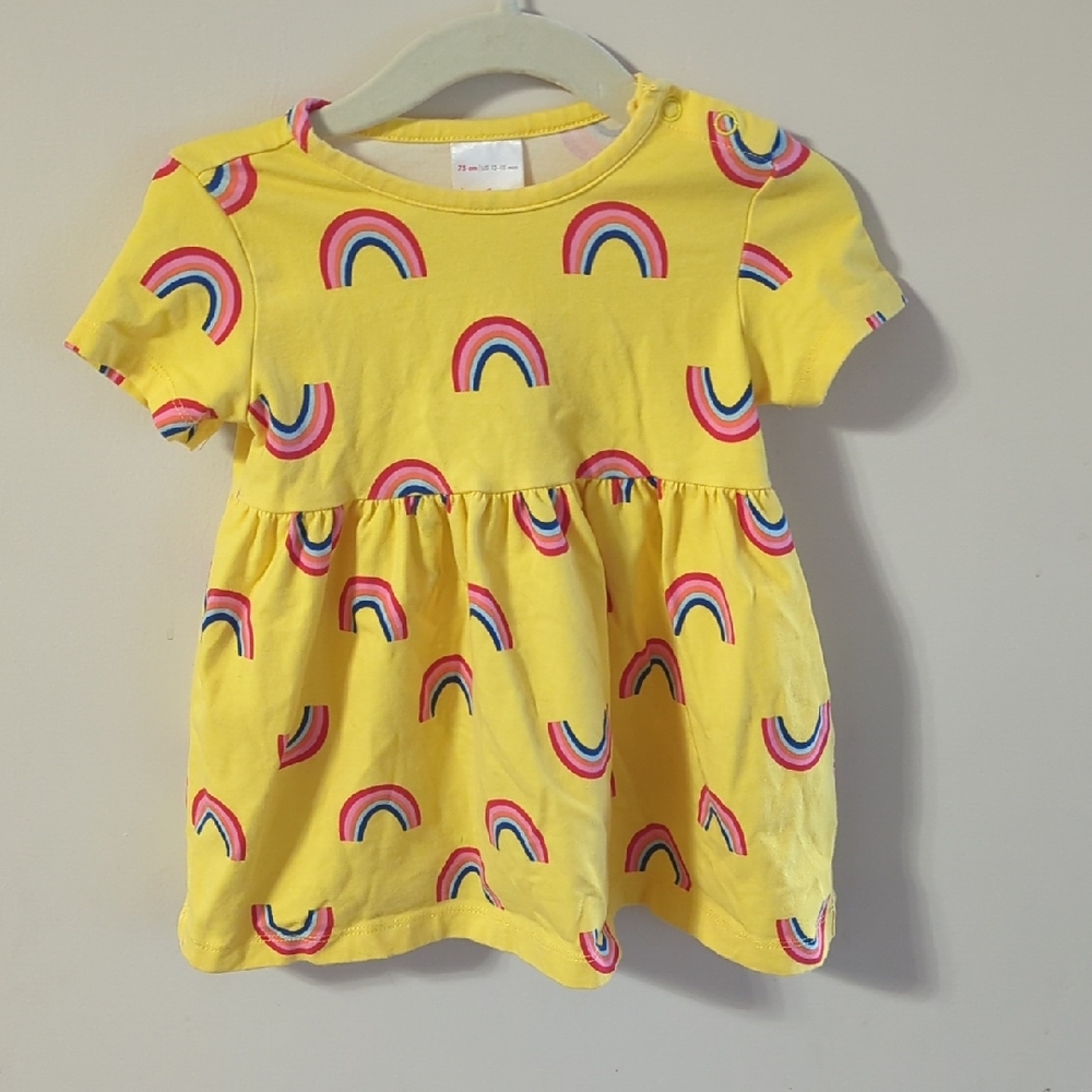 Hanna Andersson Yellow Dress with Rainbows Size 12-18 M